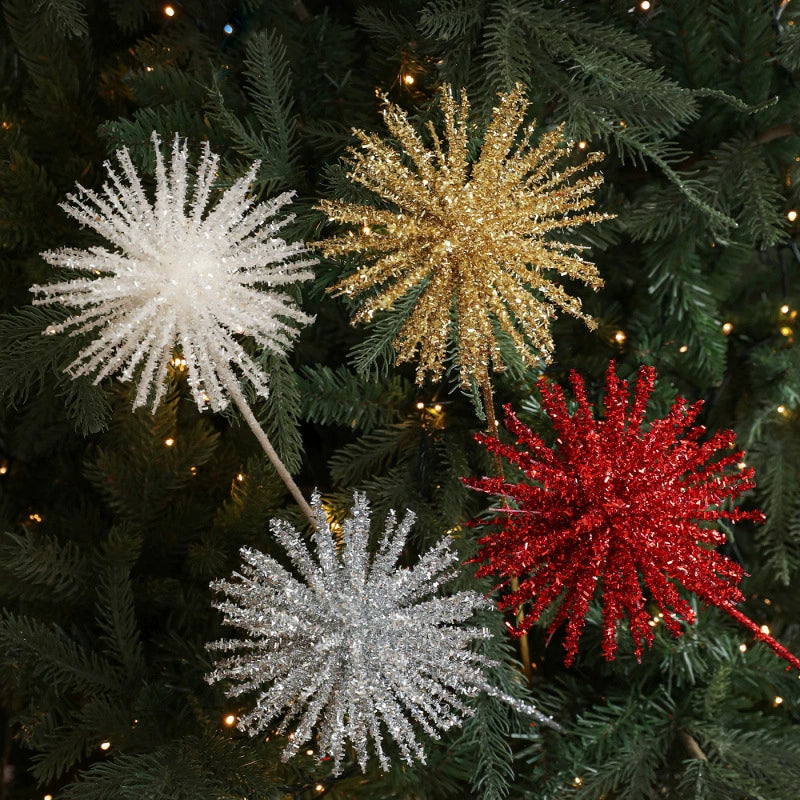Christmas Glitter Spray Stems, 18" Foam Holiday Decor, Gold, White, Silver, Red, Perfect for Vases, Home Decor, Weddings & Seasonal Arrangements