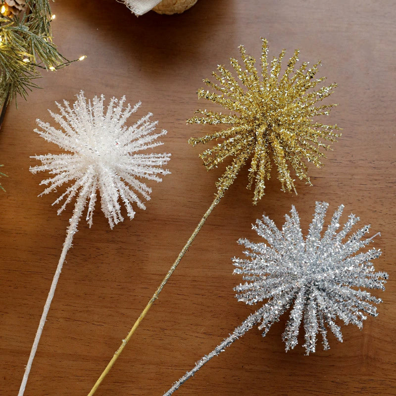 Christmas Glitter Spray Stems, 18" Foam Holiday Decor, Gold, White, Silver, Red, Perfect for Vases, Home Decor, Weddings & Seasonal Arrangements