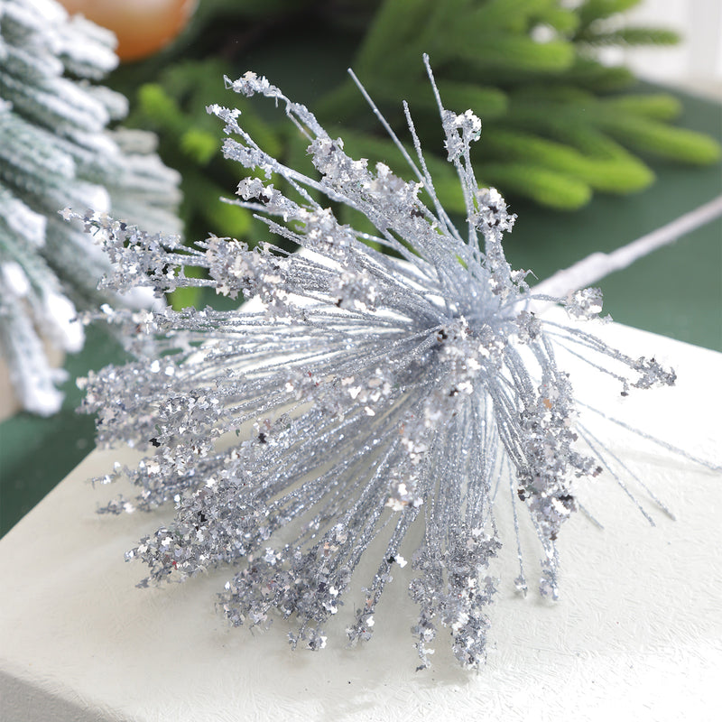 Set of 5 Glittered Christmas Faux Flowers, 14" Seasonal Decor for Holiday Arrangements, Wedding Centerpieces, and Home Vases