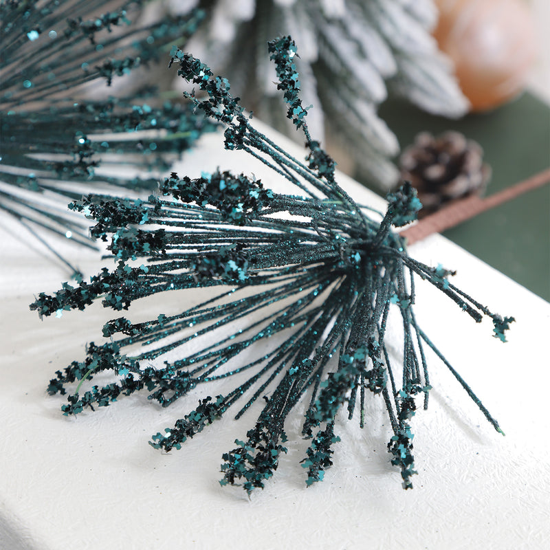 Set of 5 Glittered Christmas Faux Flowers, 14" Seasonal Decor for Holiday Arrangements, Wedding Centerpieces, and Home Vases