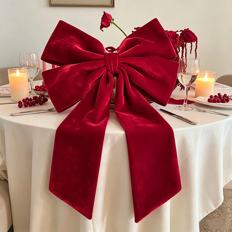 Oversized Red Velvet Bow Decoration, 44" Wide, Perfect for Christmas, Weddings, and Festive Events, Home Decor, DIY Projects