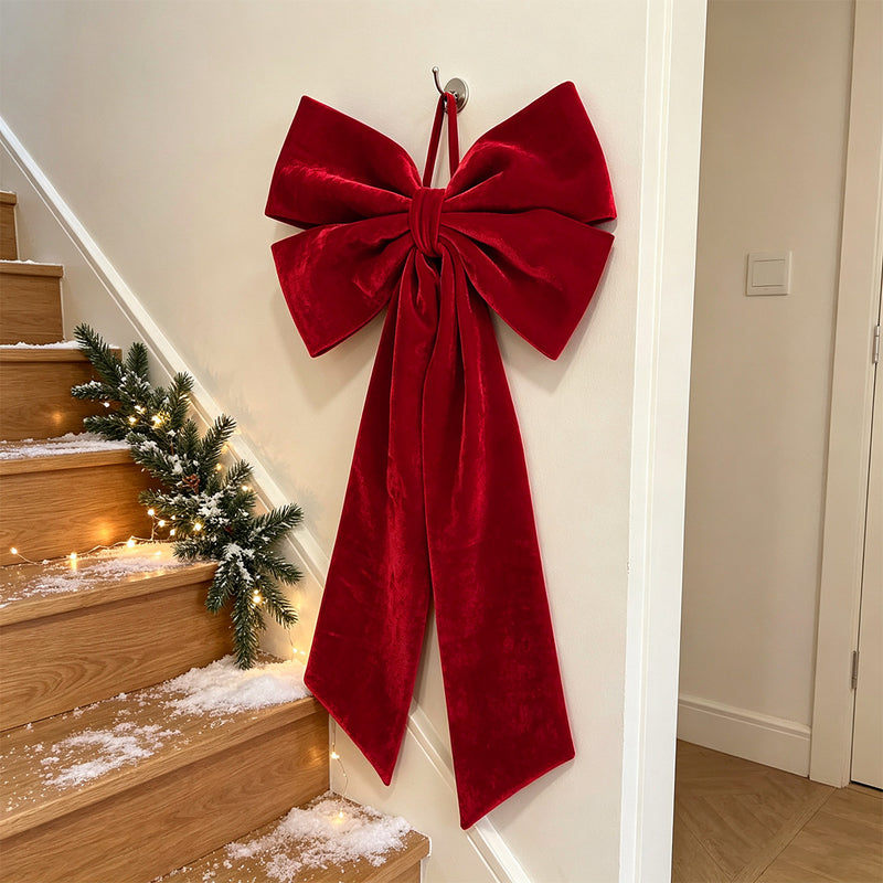 Oversized Red Velvet Bow Decoration, 44" Wide, Perfect for Christmas, Weddings, and Festive Events, Home Decor, DIY Projects