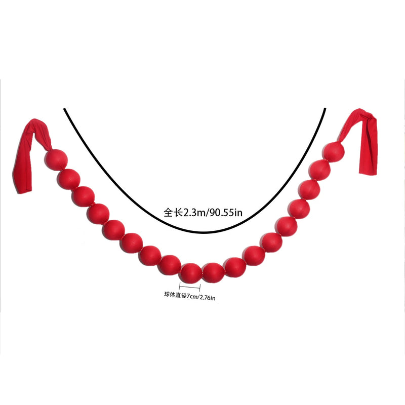 Red Fabric Ball Garland, 91" Length with 18 Balls (3" Each) - Christmas Decor, Holiday Party, Wedding Arch, Home & Store Display
