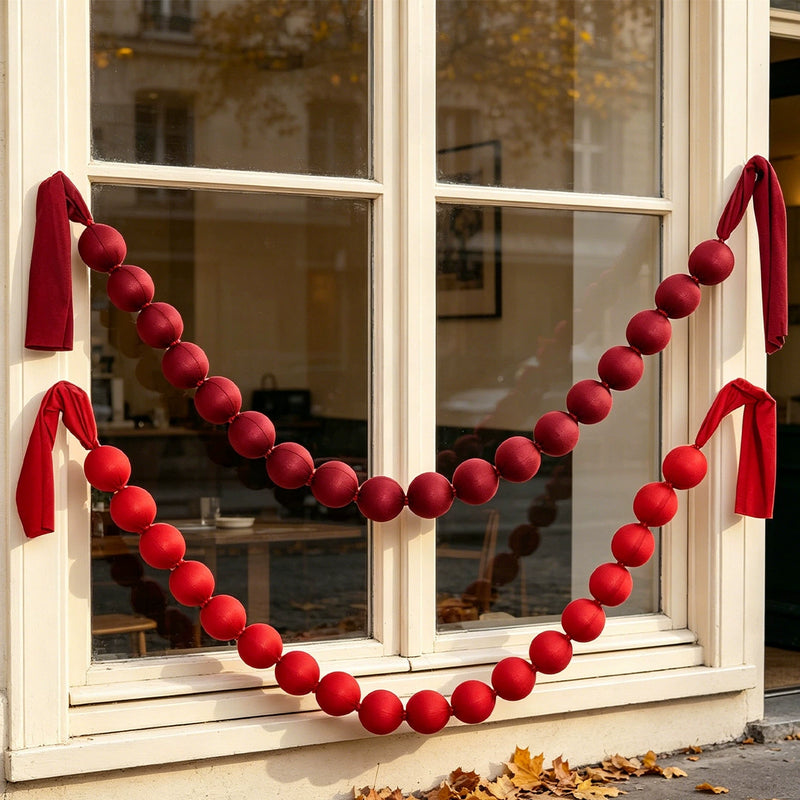 Red Fabric Ball Garland, 91" Length with 18 Balls (3" Each) - Christmas Decor, Holiday Party, Wedding Arch, Home & Store Display