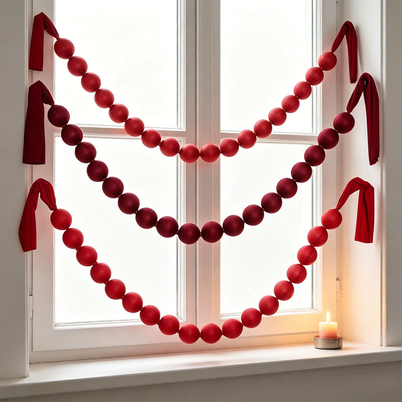 Red Fabric Ball Garland, 91" Length with 18 Balls (3" Each) - Christmas Decor, Holiday Party, Wedding Arch, Home & Store Display