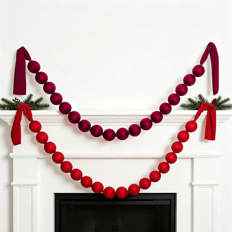 Red Fabric Ball Garland, 91" Length with 18 Balls (3" Each) - Christmas Decor, Holiday Party, Wedding Arch, Home & Store Display