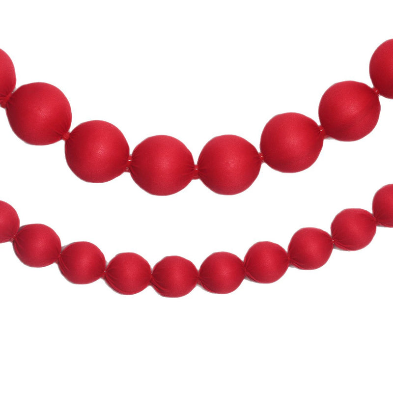 Red Fabric Ball Garland, 91" Length with 18 Balls (3" Each) - Christmas Decor, Holiday Party, Wedding Arch, Home & Store Display