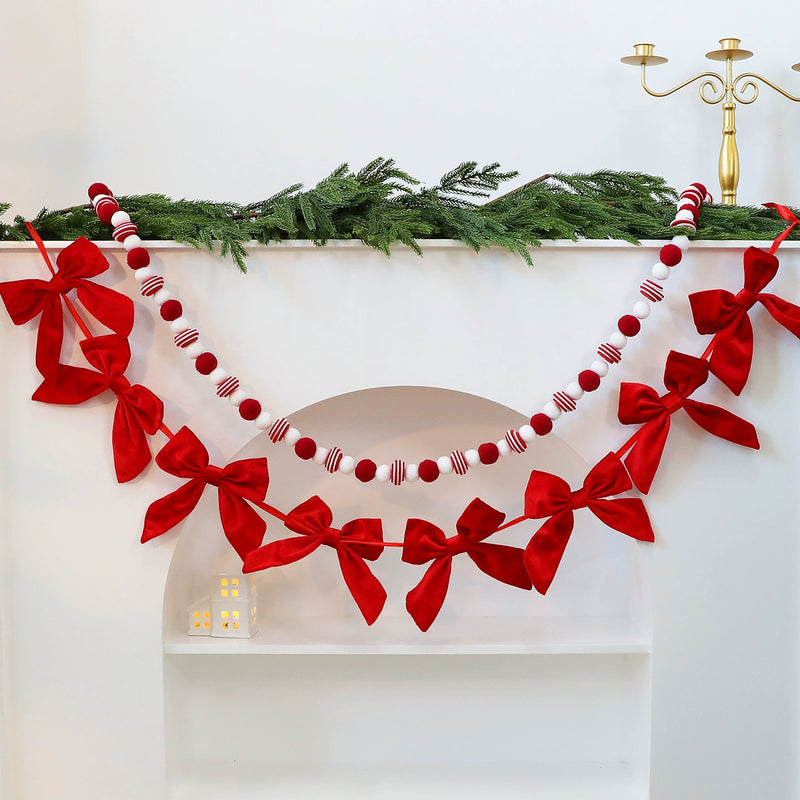 Bow Garland Christmas Tree Decor, 71" Festive Ribbon Banner, Holiday Party, Wedding, Home Decor