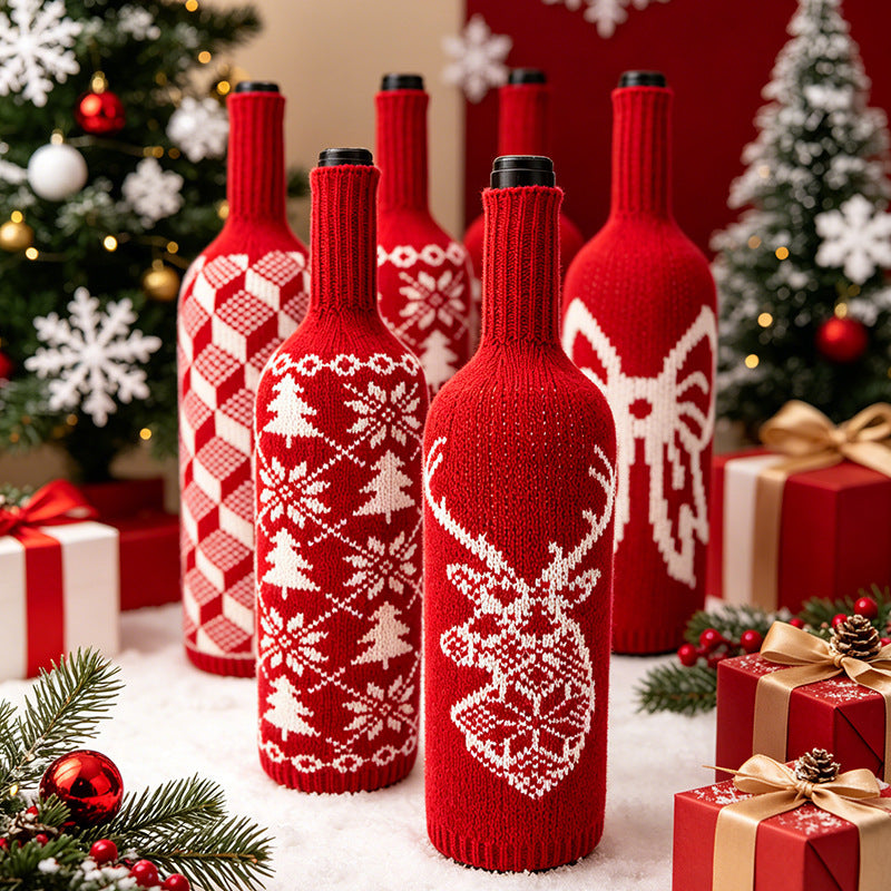 Christmas Wool Knit Wine Bottle Cover, 11" Tall x 4.5" Wide, Warm Holiday Decor for Home, Weddings, Events, Bulk Discounts Available