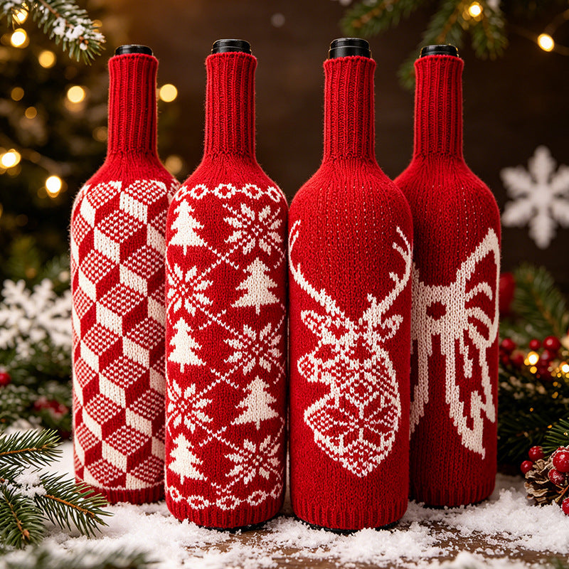 Christmas Wool Knit Wine Bottle Cover, 11" Tall x 4.5" Wide, Warm Holiday Decor for Home, Weddings, Events, Bulk Discounts Available