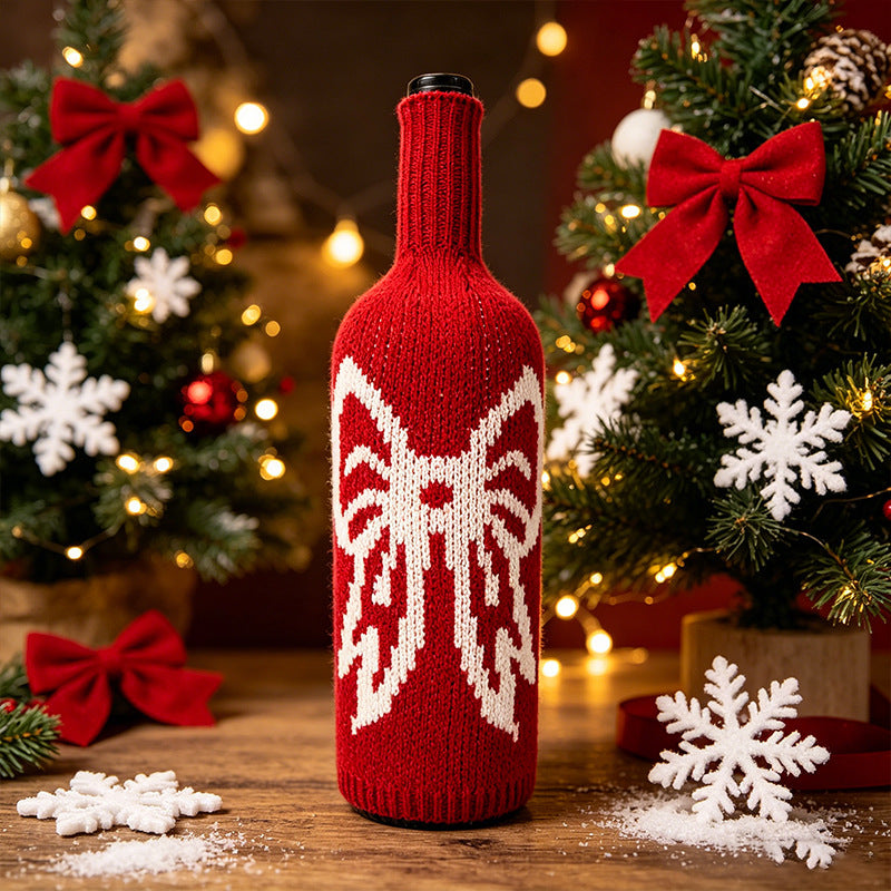 Christmas Wool Knit Wine Bottle Cover, 11" Tall x 4.5" Wide, Warm Holiday Decor for Home, Weddings, Events, Bulk Discounts Available