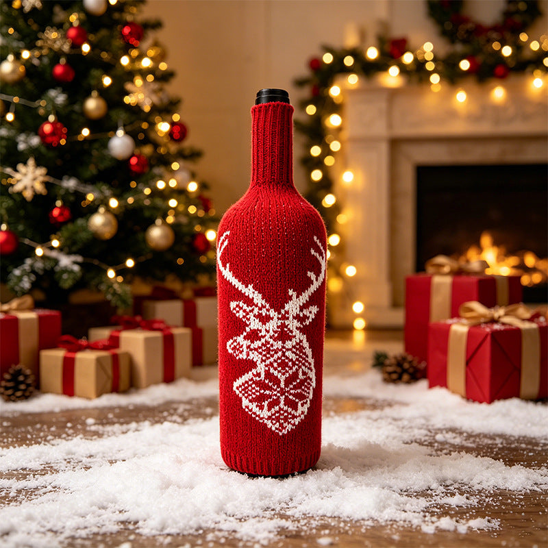 Christmas Wool Knit Wine Bottle Cover, 11" Tall x 4.5" Wide, Warm Holiday Decor for Home, Weddings, Events, Bulk Discounts Available