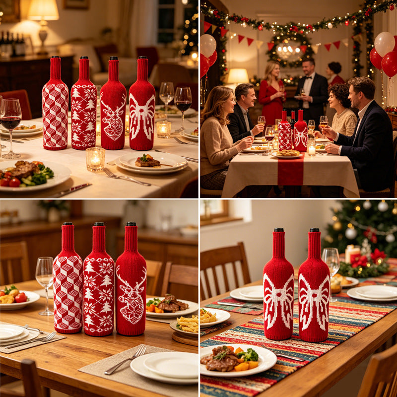 Christmas Wool Knit Wine Bottle Cover, 11" Tall x 4.5" Wide, Warm Holiday Decor for Home, Weddings, Events, Bulk Discounts Available