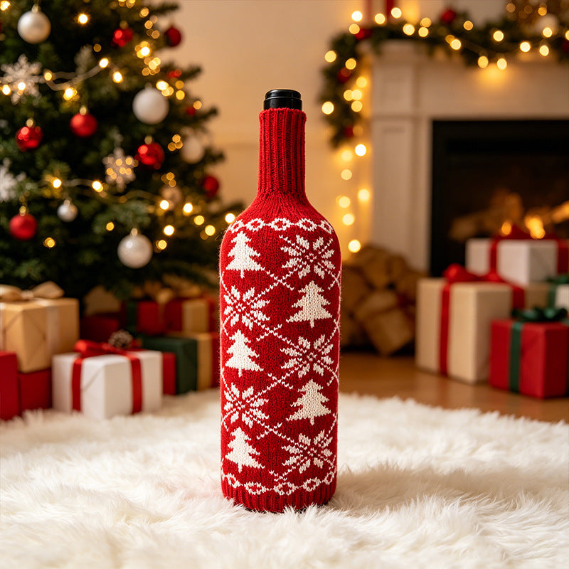 Christmas Wool Knit Wine Bottle Cover, 11" Tall x 4.5" Wide, Warm Holiday Decor for Home, Weddings, Events, Bulk Discounts Available