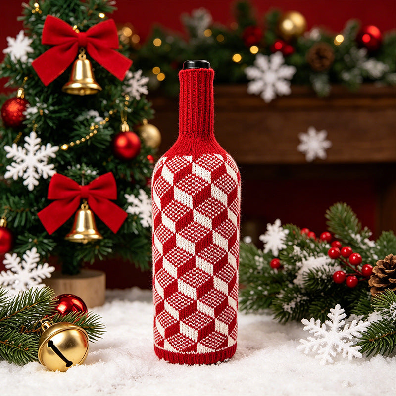 Christmas Wool Knit Wine Bottle Cover, 11" Tall x 4.5" Wide, Warm Holiday Decor for Home, Weddings, Events, Bulk Discounts Available
