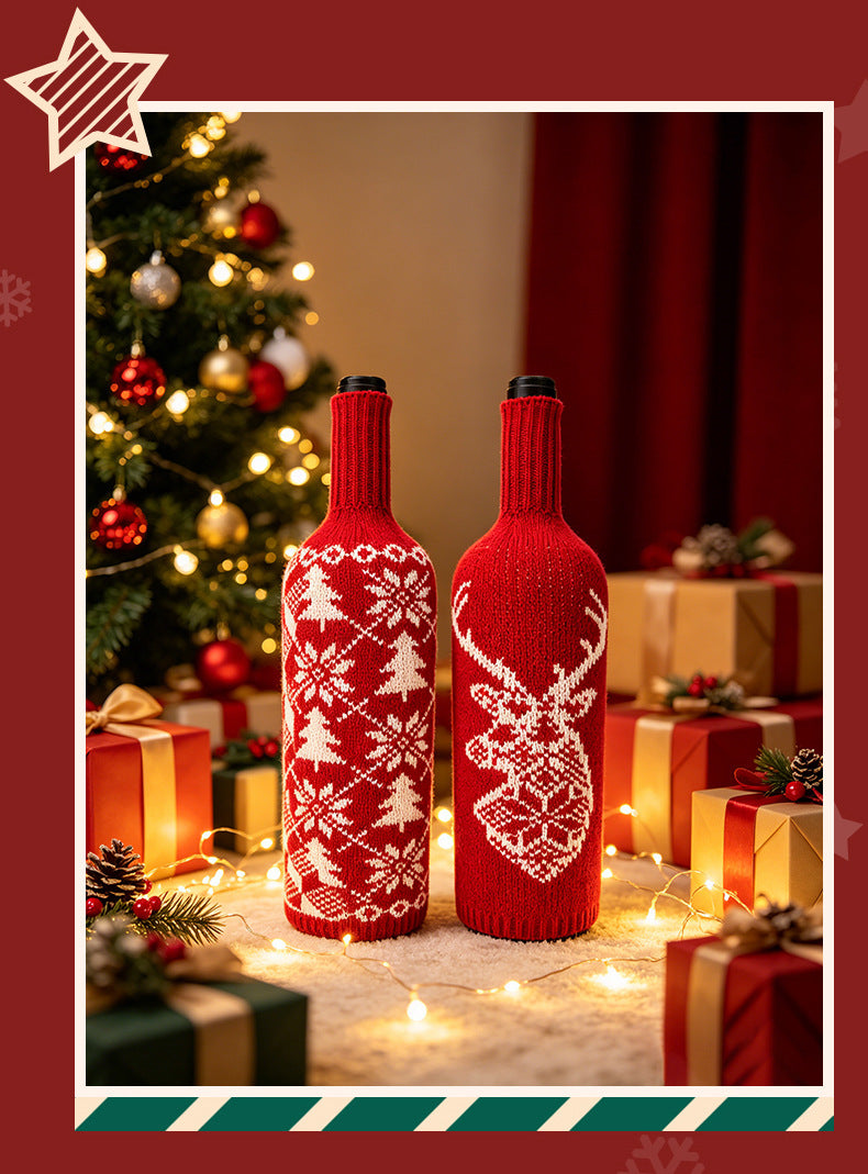 Christmas Wool Knit Wine Bottle Cover, 11" Tall x 4.5" Wide, Warm Holiday Decor for Home, Weddings, Events, Bulk Discounts Available
