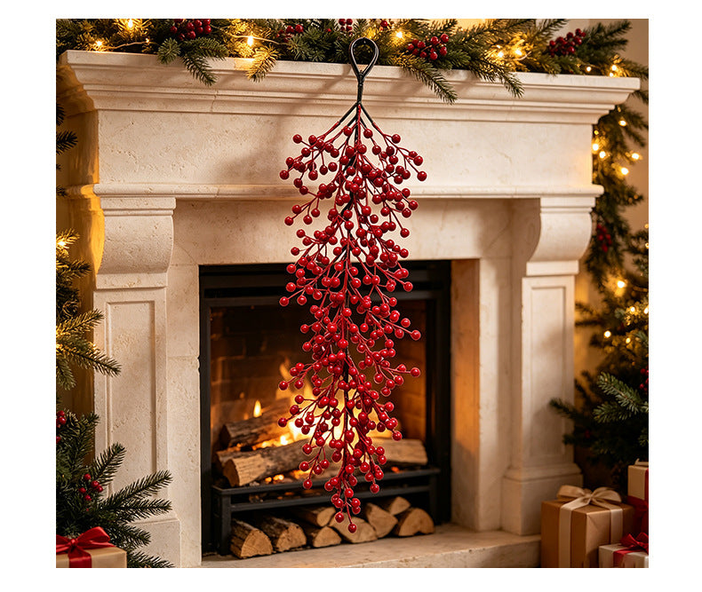Realistic Red Berry Wall Hanging, 24" Long, Faux Greenery for Christmas Decor, Weddings, Home Decor, and Seasonal Events