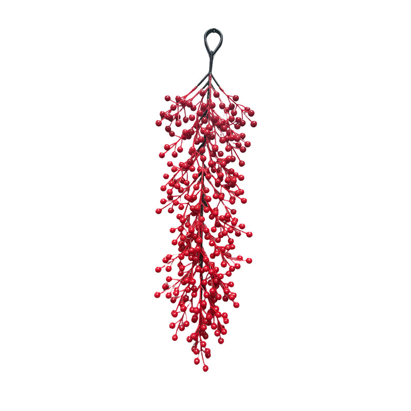 Realistic Red Berry Wall Hanging, 24" Long, Faux Greenery for Christmas Decor, Weddings, Home Decor, and Seasonal Events