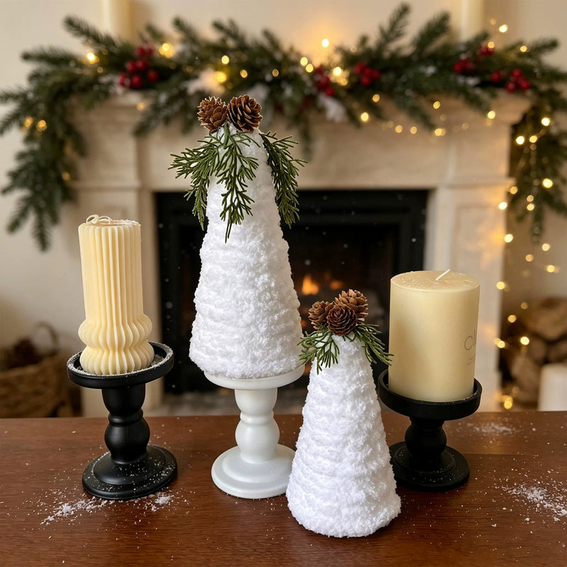 Realistic Christmas Pinecone Decor Set, 8" Large & 7" Small, Faux Fur Christmas Tree Arrangement, Perfect for Holiday Tables, Mantels, and Festive Displays
