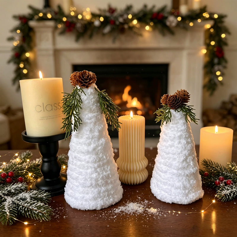 Realistic Christmas Pinecone Decor Set, 8" Large & 7" Small, Faux Fur Christmas Tree Arrangement, Perfect for Holiday Tables, Mantels, and Festive Displays