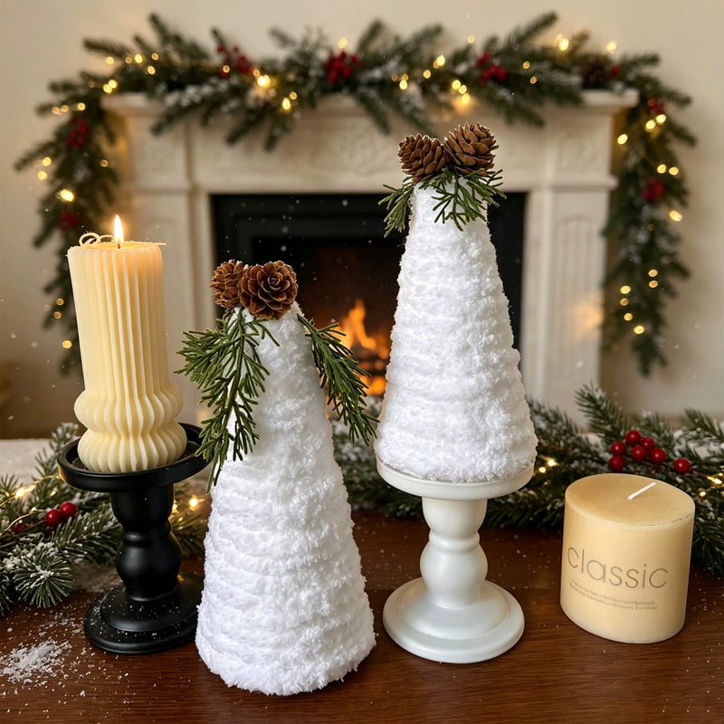 Realistic Christmas Pinecone Decor Set, 8" Large & 7" Small, Faux Fur Christmas Tree Arrangement, Perfect for Holiday Tables, Mantels, and Festive Displays