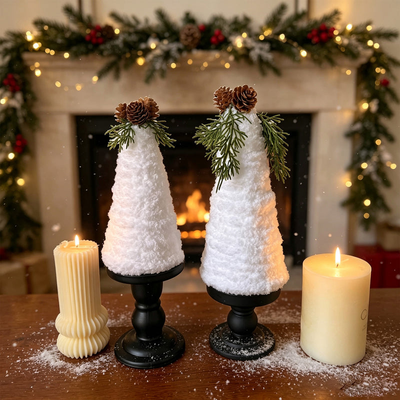 Realistic Christmas Pinecone Decor Set, 8" Large & 7" Small, Faux Fur Christmas Tree Arrangement, Perfect for Holiday Tables, Mantels, and Festive Displays