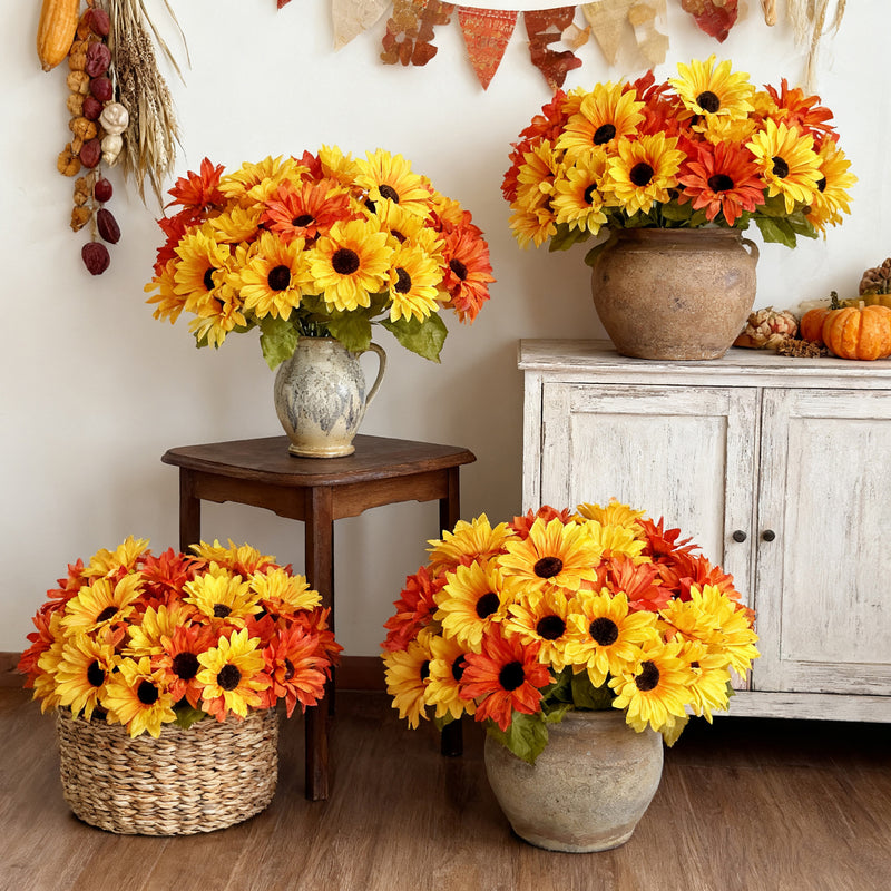 Sunflower Silk Flower Bouquet - 12" Tall with 6 Stems (3.5" Flower Heads), Fall Home Decor, Wedding Centerpieces, DIY Floral Arrangements