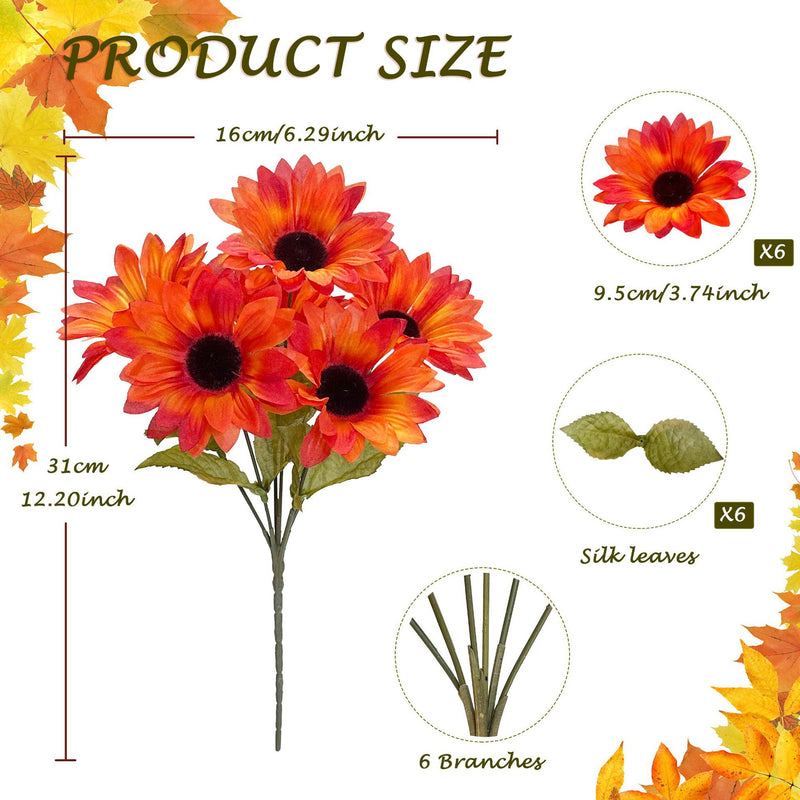 Sunflower Silk Flower Bouquet - 12" Tall with 6 Stems (3.5" Flower Heads), Fall Home Decor, Wedding Centerpieces, DIY Floral Arrangements