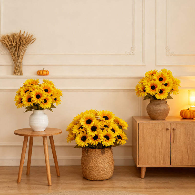 Sunflower Silk Flower Bouquet - 12" Tall with 6 Stems (3.5" Flower Heads), Fall Home Decor, Wedding Centerpieces, DIY Floral Arrangements