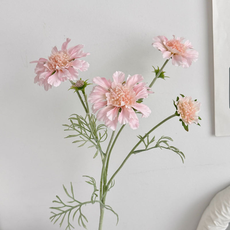 Scabiosa Artificial Flowers (Set of 4 Stems) - 24" Realistic Faux Blooms for Wedding Centerpieces, Home Decor & Event Styling, Bendable Stems for Custom Arrangements