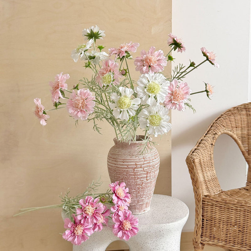 Scabiosa Artificial Flowers (Set of 4 Stems) - 24" Realistic Faux Blooms for Wedding Centerpieces, Home Decor & Event Styling, Bendable Stems for Custom Arrangements