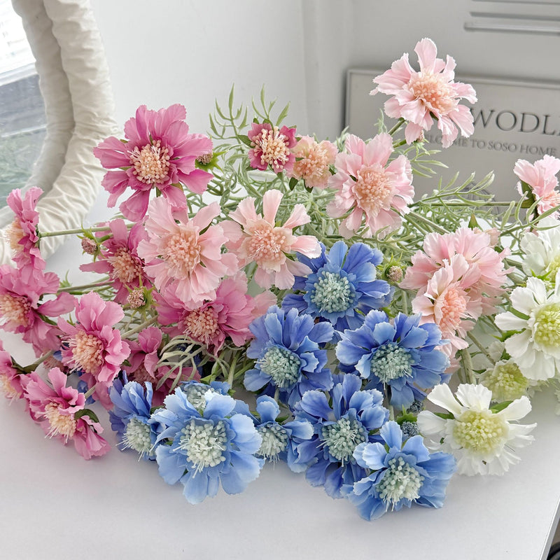 Scabiosa Artificial Flowers (Set of 4 Stems) - 24" Realistic Faux Blooms for Wedding Centerpieces, Home Decor & Event Styling, Bendable Stems for Custom Arrangements