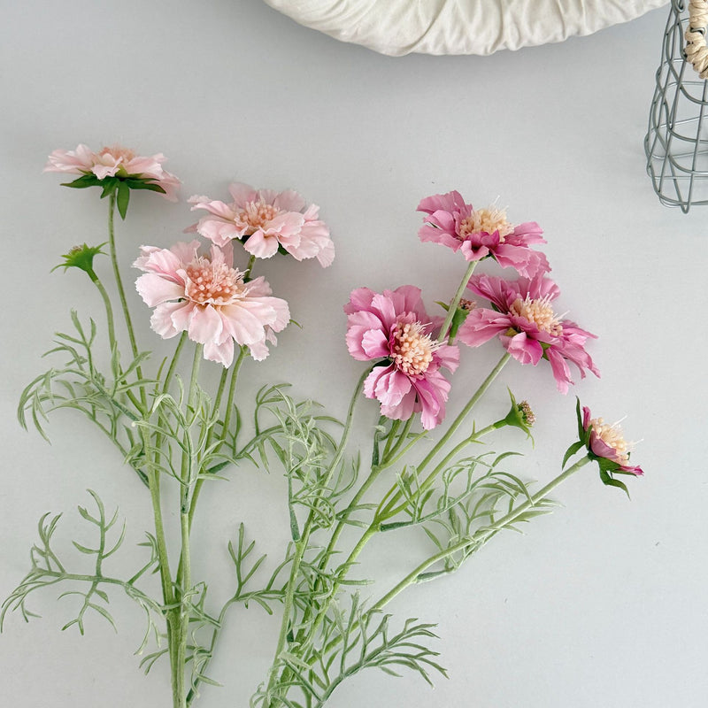 Scabiosa Artificial Flowers (Set of 4 Stems) - 24" Realistic Faux Blooms for Wedding Centerpieces, Home Decor & Event Styling, Bendable Stems for Custom Arrangements