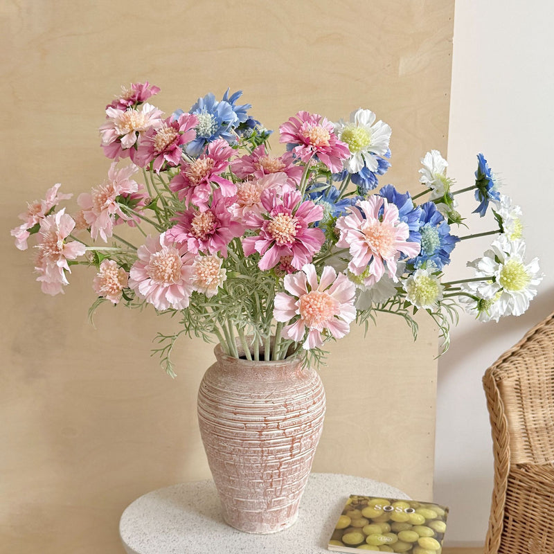 Scabiosa Artificial Flowers (Set of 4 Stems) - 24" Realistic Faux Blooms for Wedding Centerpieces, Home Decor & Event Styling, Bendable Stems for Custom Arrangements