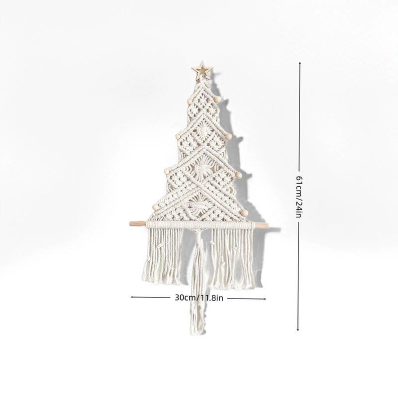 Handwoven Cotton Rope Christmas Tree Tassel Wall Hanging, 24" x 12", Rustic Holiday Decor for Home, Weddings & Events