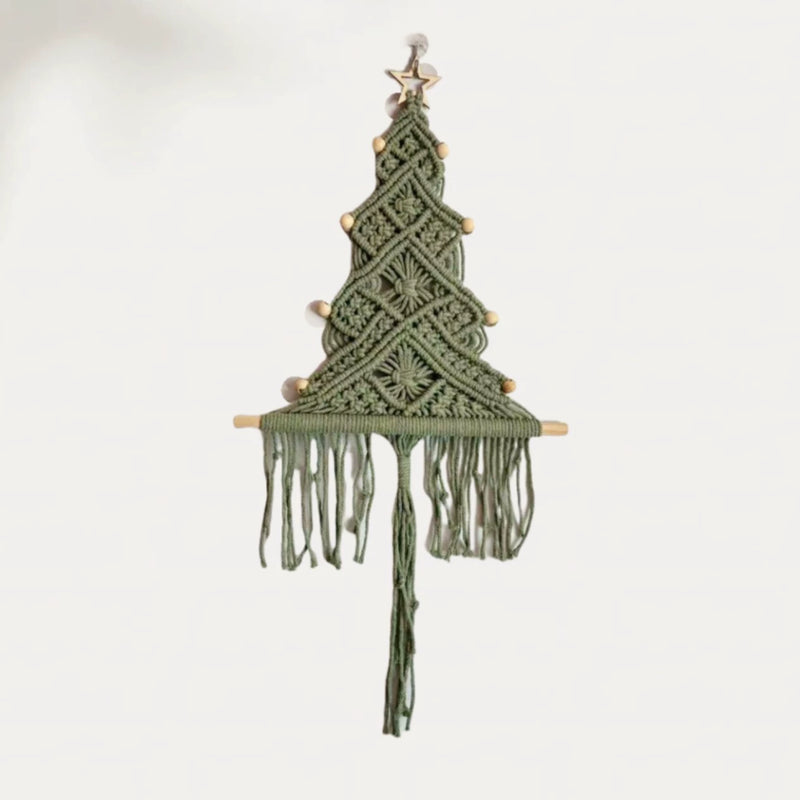 Handwoven Cotton Rope Christmas Tree Tassel Wall Hanging, 24" x 12", Rustic Holiday Decor for Home, Weddings & Events