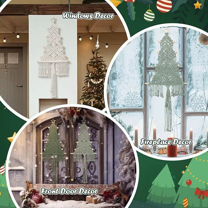 Handwoven Cotton Rope Christmas Tree Tassel Wall Hanging, 24" x 12", Rustic Holiday Decor for Home, Weddings & Events