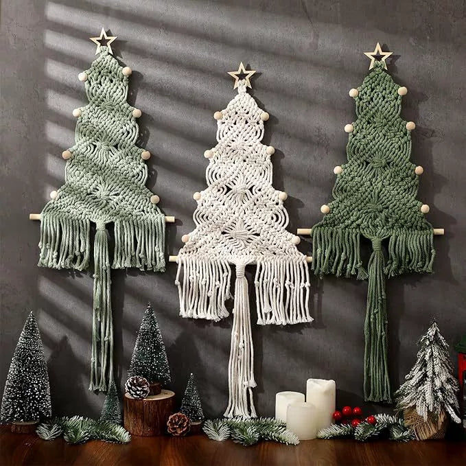 Handwoven Cotton Rope Christmas Tree Tassel Wall Hanging, 24" x 12", Rustic Holiday Decor for Home, Weddings & Events