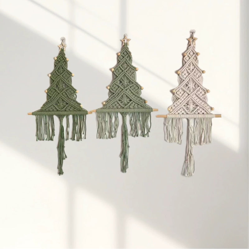 Handwoven Cotton Rope Christmas Tree Tassel Wall Hanging, 24" x 12", Rustic Holiday Decor for Home, Weddings & Events