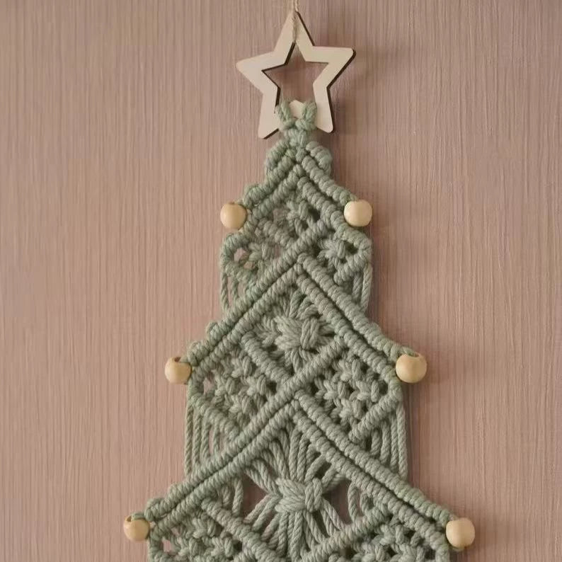 Handwoven Cotton Rope Christmas Tree Tassel Wall Hanging, 24" x 12", Rustic Holiday Decor for Home, Weddings & Events