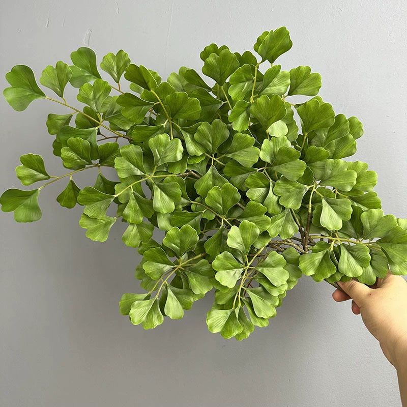 Artificial Ginkgo Leaf Branch, 18" Long, Realistic Yellow & Green Faux Foliage for Vase Arrangements, Home Decor, Wedding & Event Styling