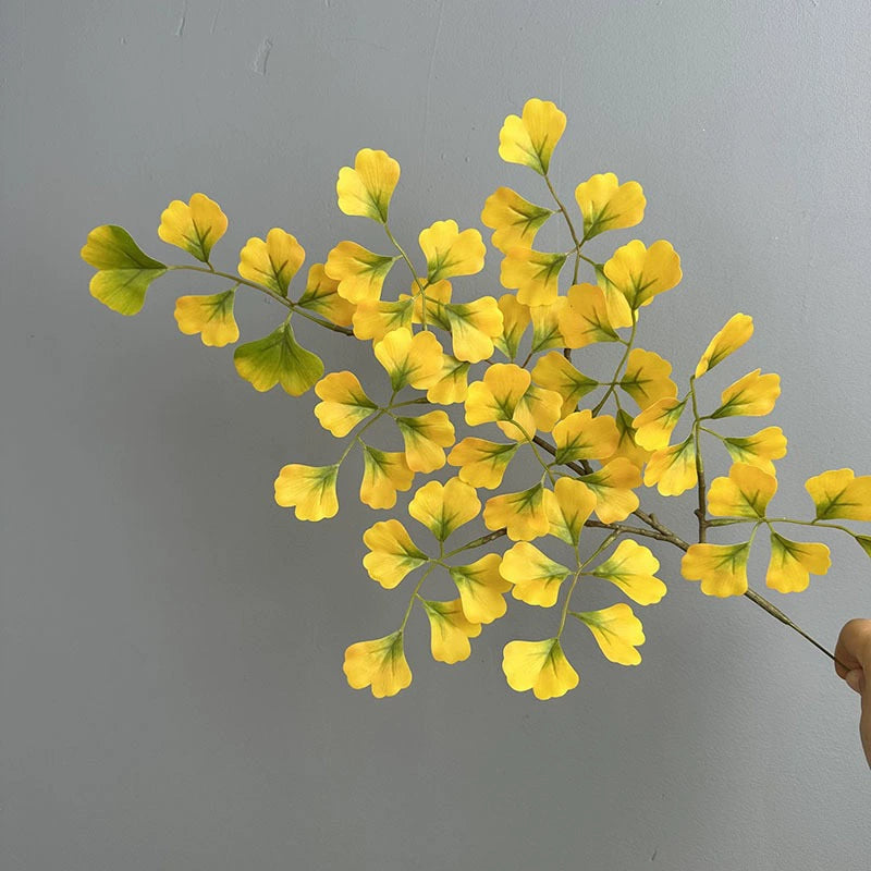 Artificial Ginkgo Leaf Branch, 18" Long, Realistic Yellow & Green Faux Foliage for Vase Arrangements, Home Decor, Wedding & Event Styling