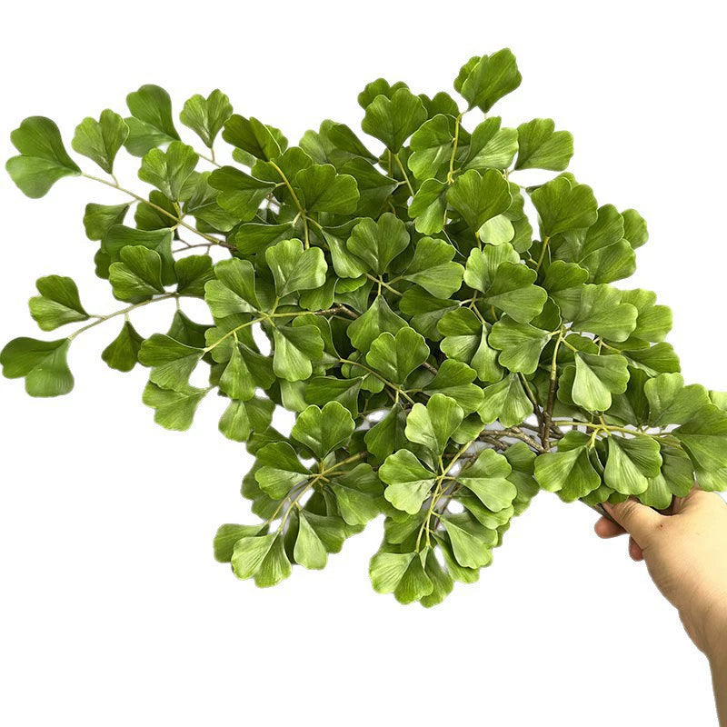 Artificial Ginkgo Leaf Branch, 18" Long, Realistic Yellow & Green Faux Foliage for Vase Arrangements, Home Decor, Wedding & Event Styling