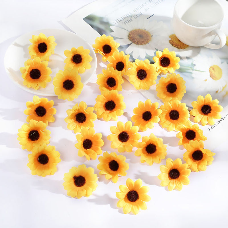 50 Bulk Sunflower Bouquet Heads, 1.8" Silk Artificial Flowers for DIY Wedding Decor, Home Arrangements, Centerpieces & Boutique Displays