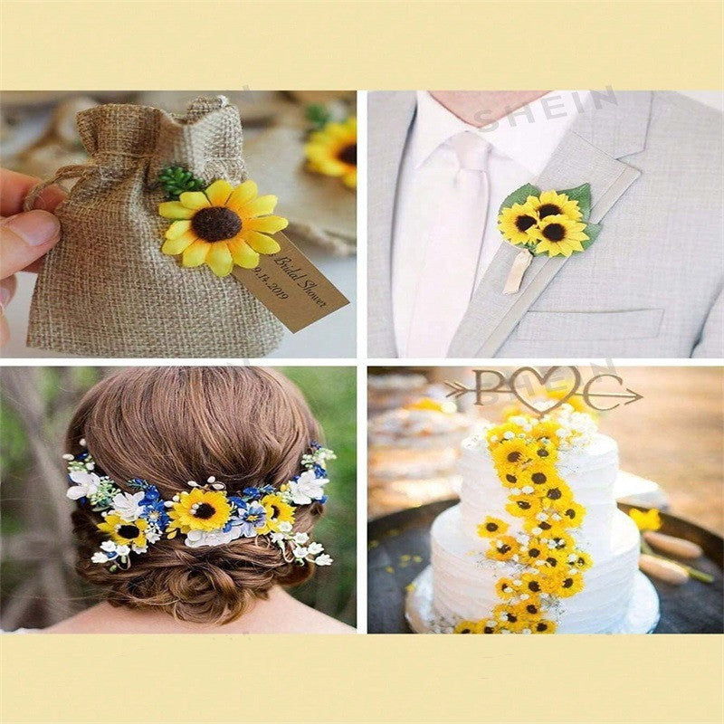 50 Bulk Sunflower Bouquet Heads, 1.8" Silk Artificial Flowers for DIY Wedding Decor, Home Arrangements, Centerpieces & Boutique Displays