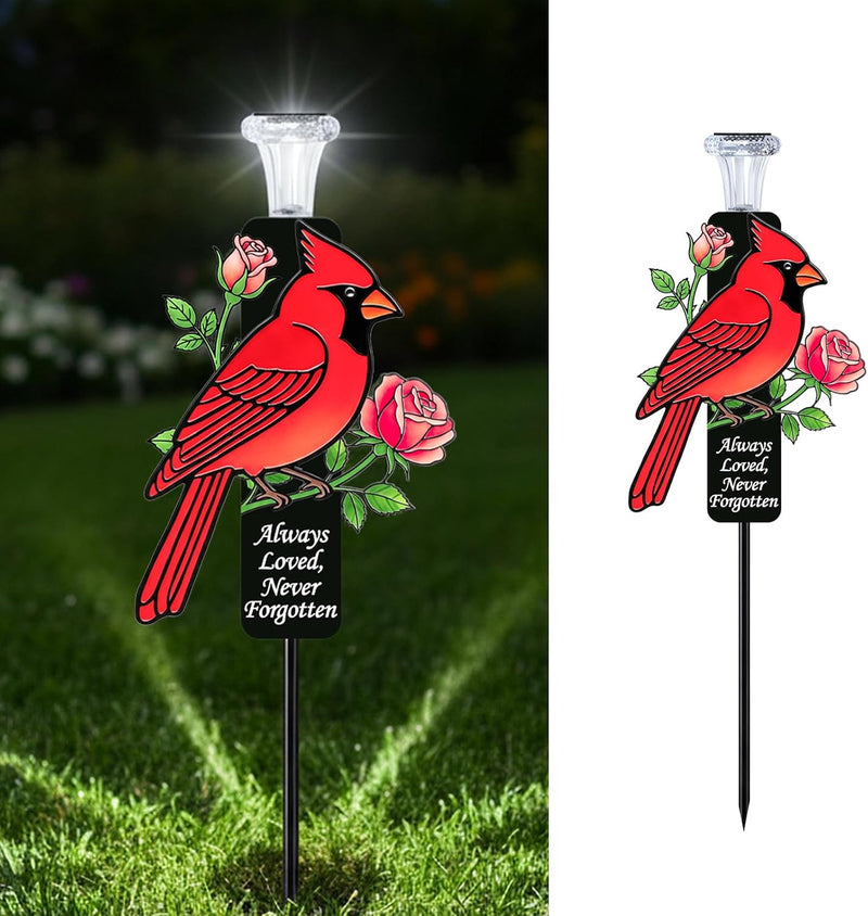 28" Artificial Large Cemetery Flowers Chrysanthemum Mixed Rose Buds and Solar Cardinal Memorial Stakes for Graves Sympathy Gift for Loss of Father Dad, Mom, Grandma