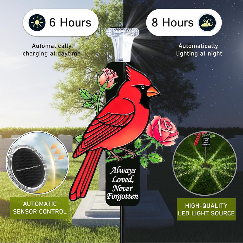 28" Artificial Large Cemetery Flowers Chrysanthemum Mixed Rose Buds and Solar Cardinal Memorial Stakes for Graves Sympathy Gift for Loss of Father Dad, Mom, Grandma