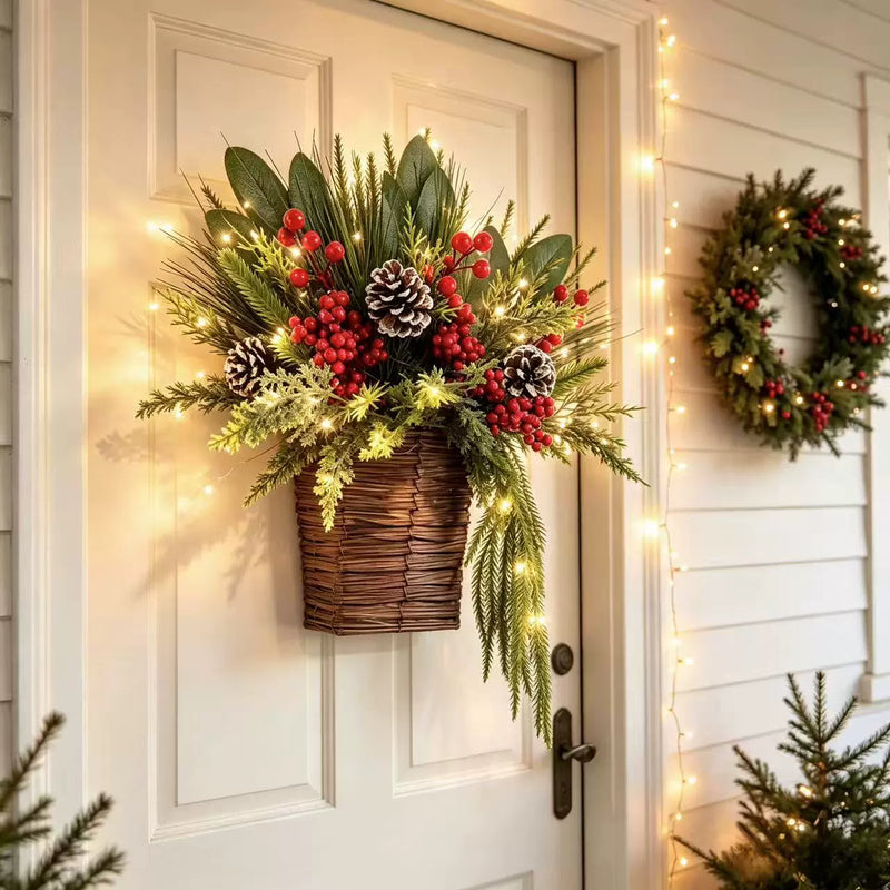 15" Christmas Wreath with Pinecones, Red Berries & Cedar, Holiday Decor, Indoor Wall Hanging, Home & Event Decoration