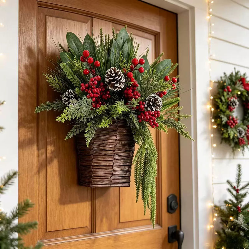 15" Christmas Wreath with Pinecones, Red Berries & Cedar, Holiday Decor, Indoor Wall Hanging, Home & Event Decoration