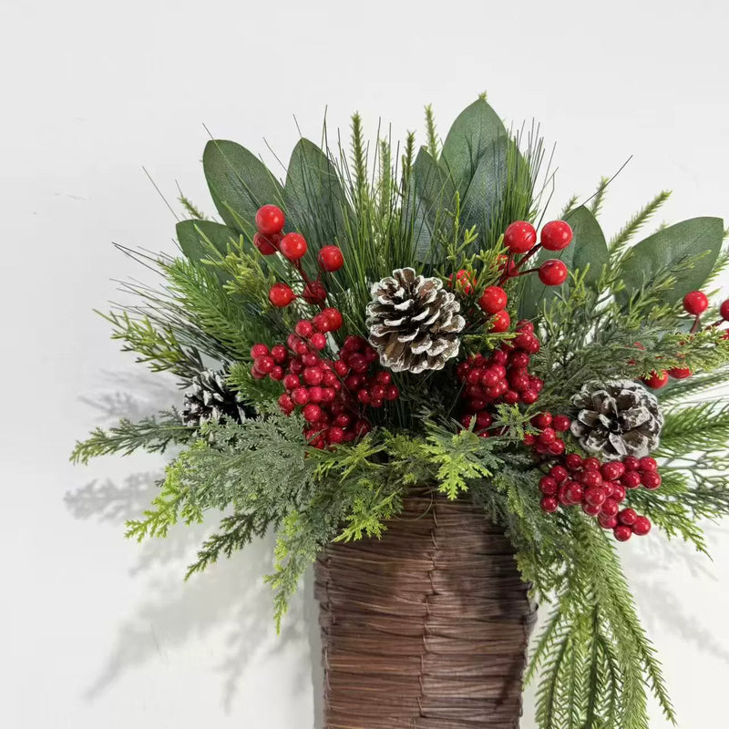 15" Christmas Wreath with Pinecones, Red Berries & Cedar, Holiday Decor, Indoor Wall Hanging, Home & Event Decoration